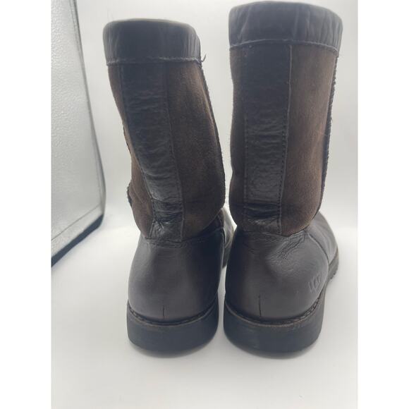 UGG Australia Riverton brown leather sheepskin lined boots Girl Size 3 - Picture 4 of 8